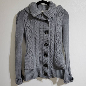 Ci Sono Zip-up Button Front Cable Knit Hooded Sweater